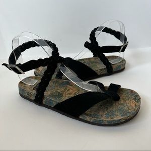 Muk Luks Ankle Wrapped Sandals Braided Strap Black Size 9